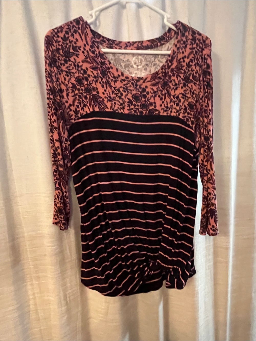 Maurices Black and rose Mixed-Print 3/4 Sleeve